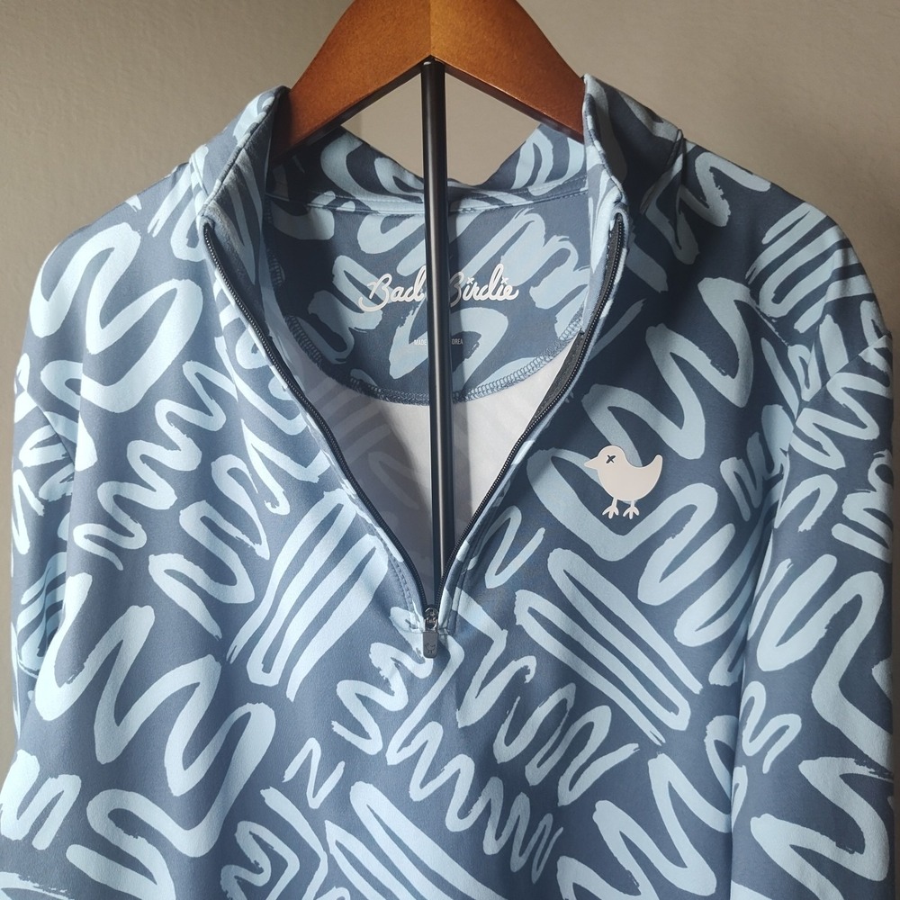 Bad Birdie Quarter Zip Pullover Mens Small Blue Abstract Print Long Sleeve Golf - Picture 3 of 6